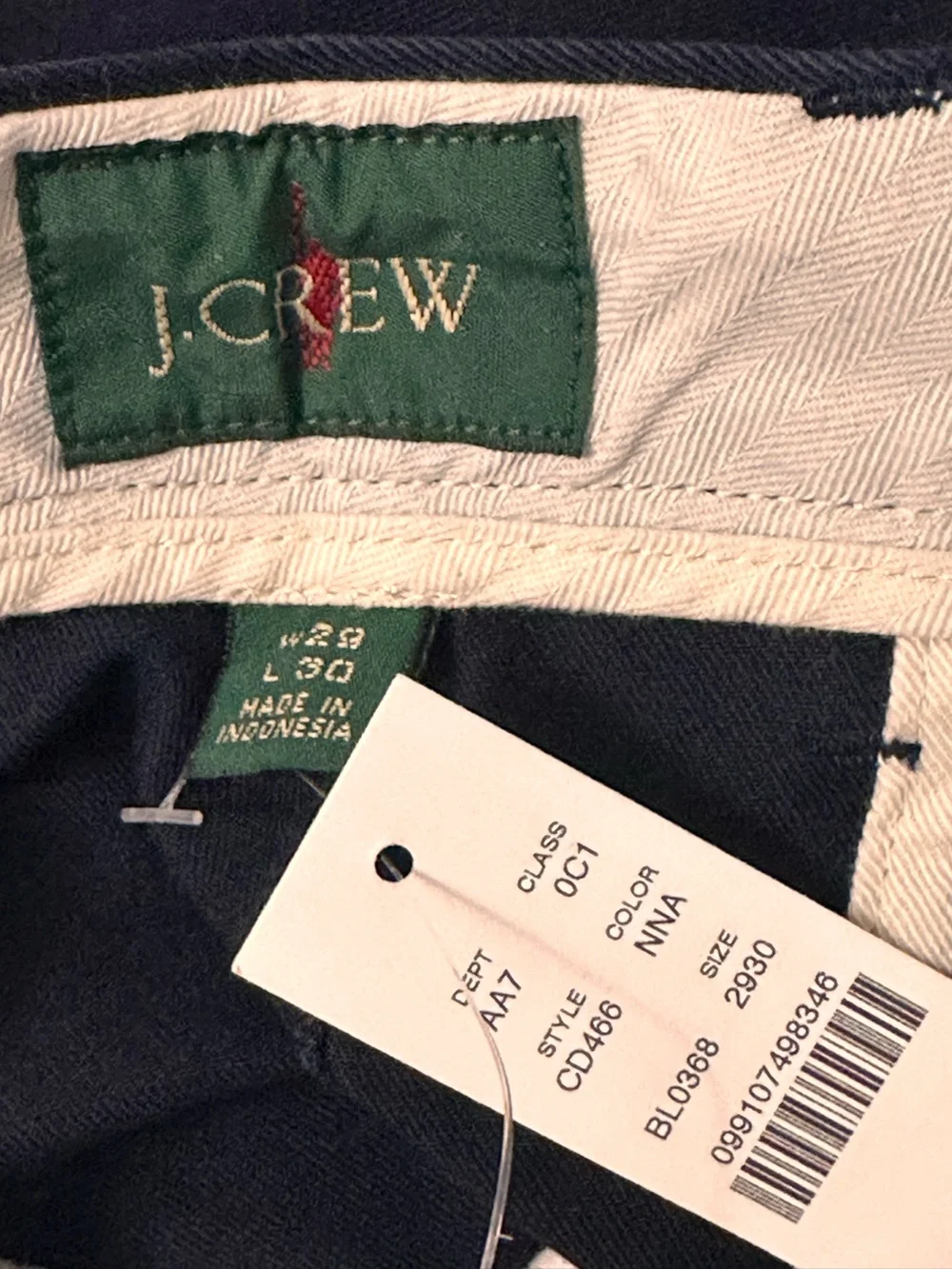 J. Crew Men's Broken-in Straight Chino Pant Newport Navy Preppy NWT Size 29x30